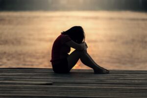 girl, sitting, jetty, docks, boardwalk, young woman, female, sad girl, sad, alone, lonely, solitude, solitary, outdoors, sea, nature, peaceful, silhouette, sunrise, sunset, teenager, water, woman